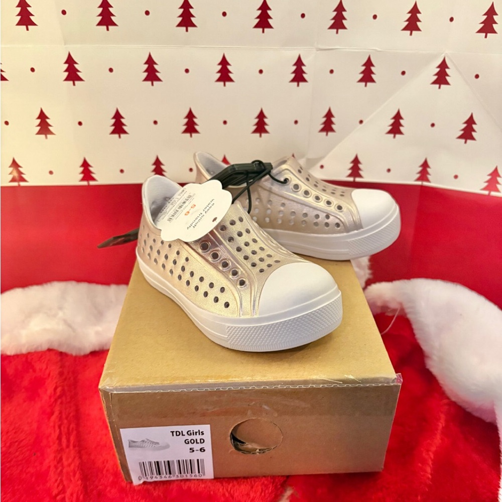 Gold Perforated Sneakers for Girls